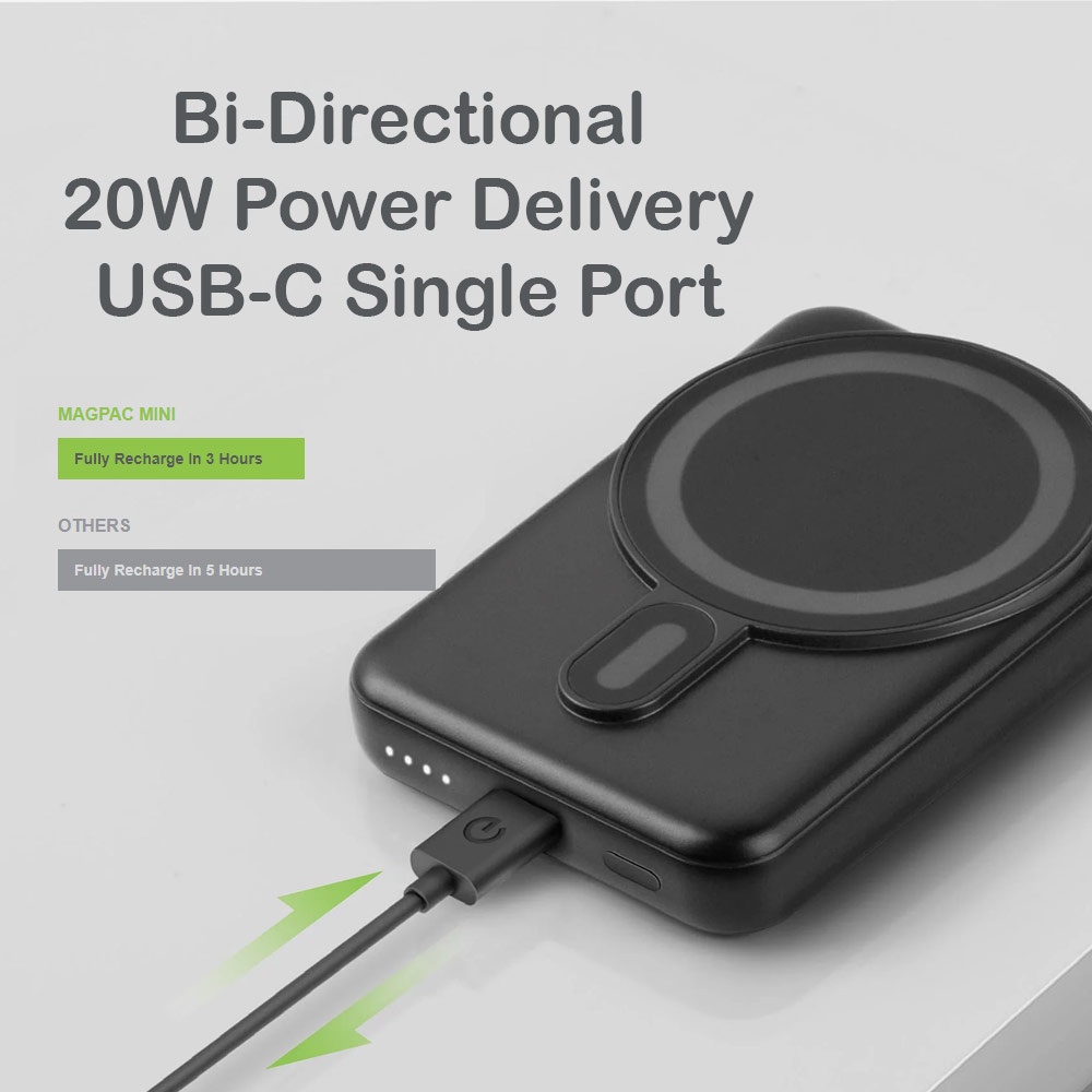 Picture of Energea Magpac Mini Magnetic Wireless Charge Charging Powerbank 15W Max 20W USB-C PD with Viewing Stand (Purple)