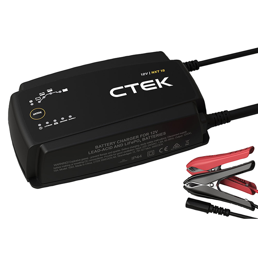 Picture of CTEK NXT 15 UK Car Battery Charger with UK Plug Supports 12V lead acid & lithium batteries (30-350Ah).