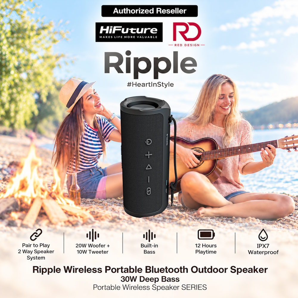 Picture of HiFuture Ripple Wireless Portable Bluetooth Outdoor Speaker with IPX7 Waterproof 30W Deep Bass 12 Hours Playtime - Black Red Design- Red Design Cases, Red Design Covers, iPad Cases and a wide selection of Red Design Accessories in Malaysia, Sabah, Sarawak and Singapore 