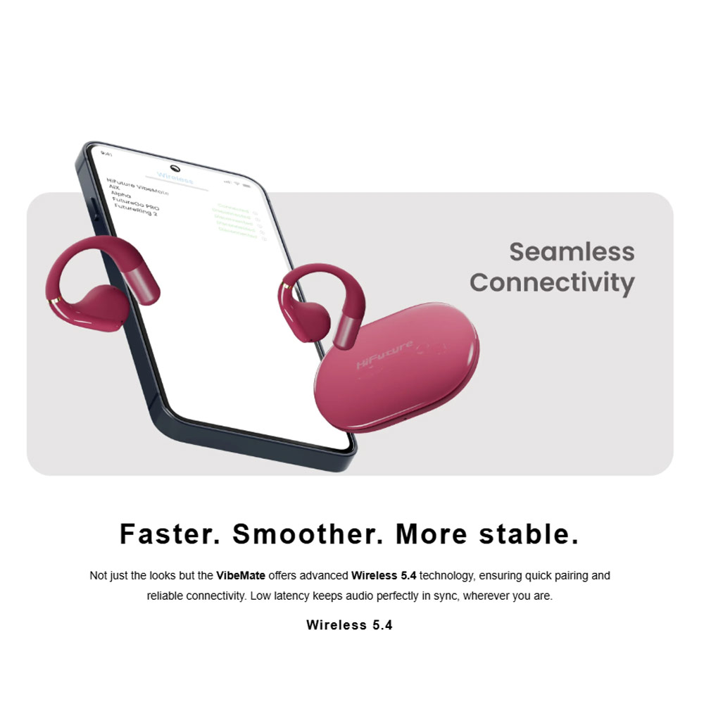 Picture of HiFuture VibeMate Premium Bluetooth 5.4 Comfort Open Ear Headphones Waterproof with ENC Noise Cancellation (Hot Pink)