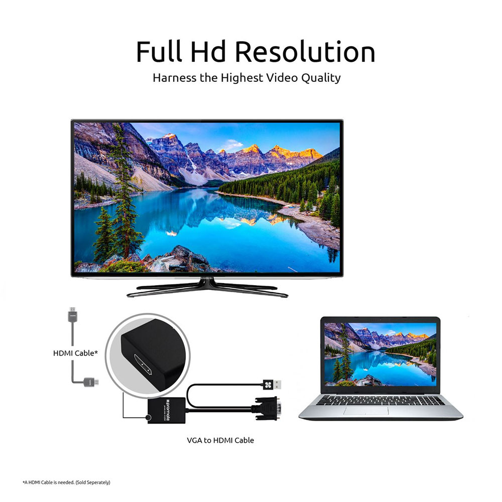 Picture of Promate VGA to HDMI Adapter Video Cable Converter Adapter Kit Plug and Play with Audio Support