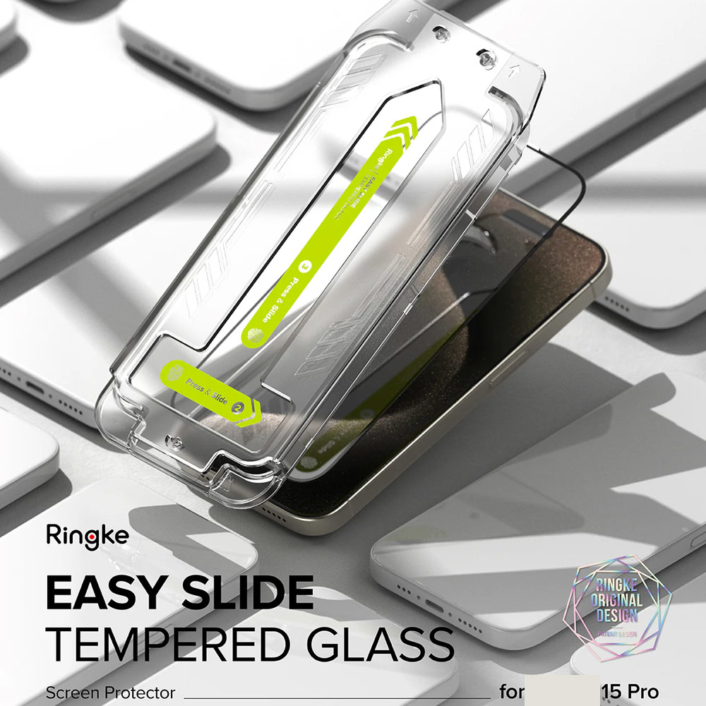 Picture of Apple iPhone 15 Pro 6.1 Screen Protector | Ringke Easy Slide Tempered Glass Screen Protector with Easy Installation Jig Kit for iPhone 15 Pro 6.1 (HD Clear) 2 Pack