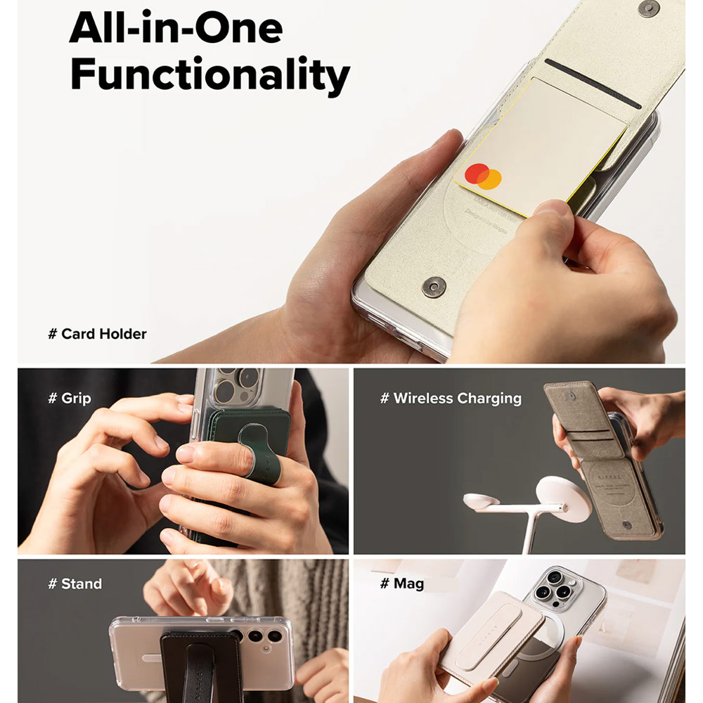 Picture of Apple iPhone 15 Pro Max 6.7  | Ringke Slide Grip PU Wallet Magnetic for iPhone 15 iPhone 16 Pro Max Card Holder Phone Stand (Beige Pink)