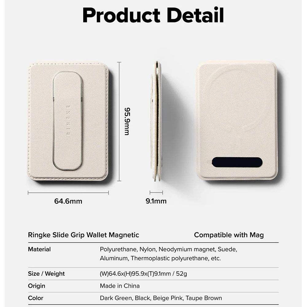 Picture of Apple iPhone 15 Pro Max 6.7  | Ringke Slide Grip PU Wallet Magnetic for iPhone 15 iPhone 16 Pro Max Card Holder Phone Stand (Beige Pink)