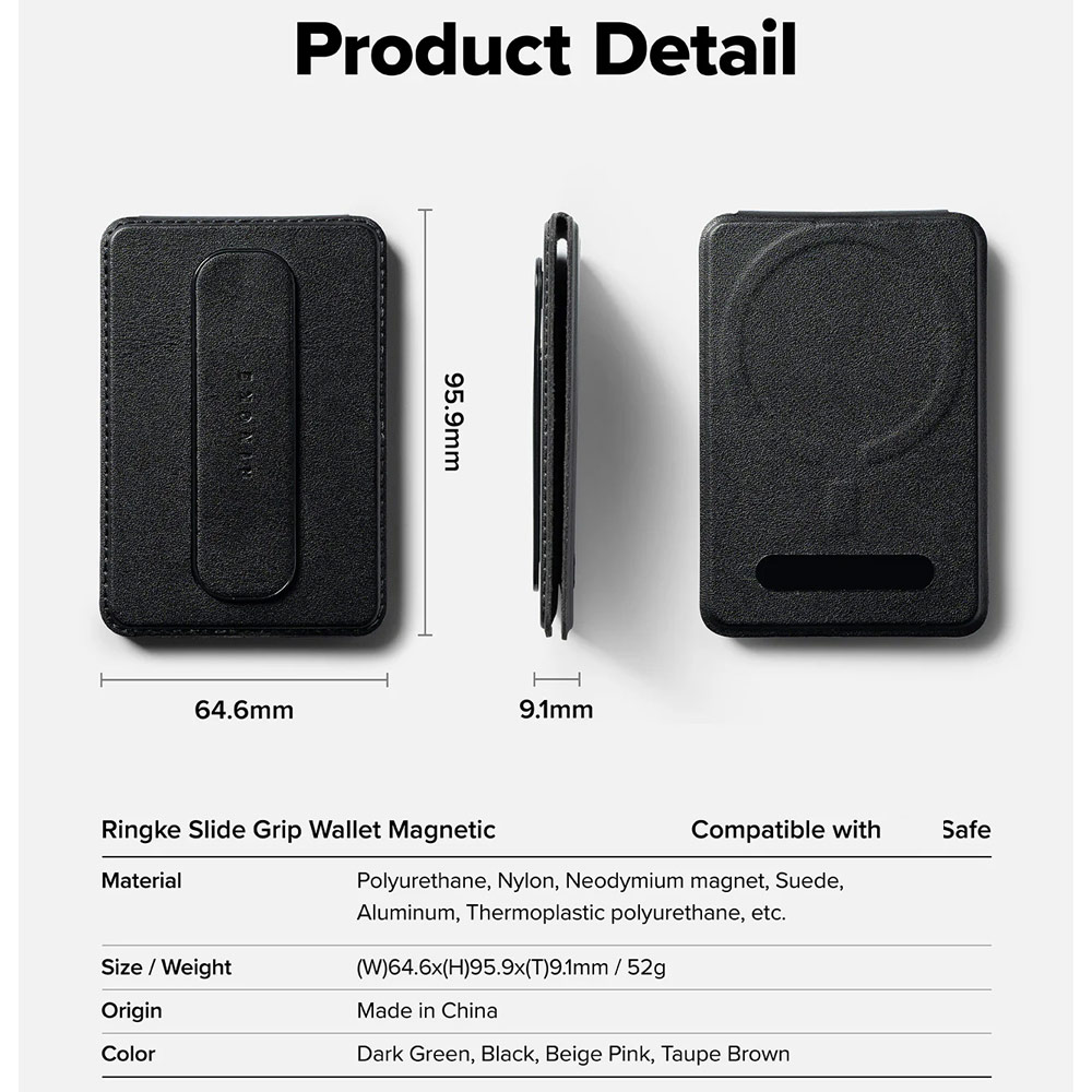 Picture of Apple iPhone 16 Pro Max 6.9  | Ringke Slide Grip PU Wallet Magnetic for iPhone 15 iPhone 16 Pro Max Card Holder Phone Stand (Black)