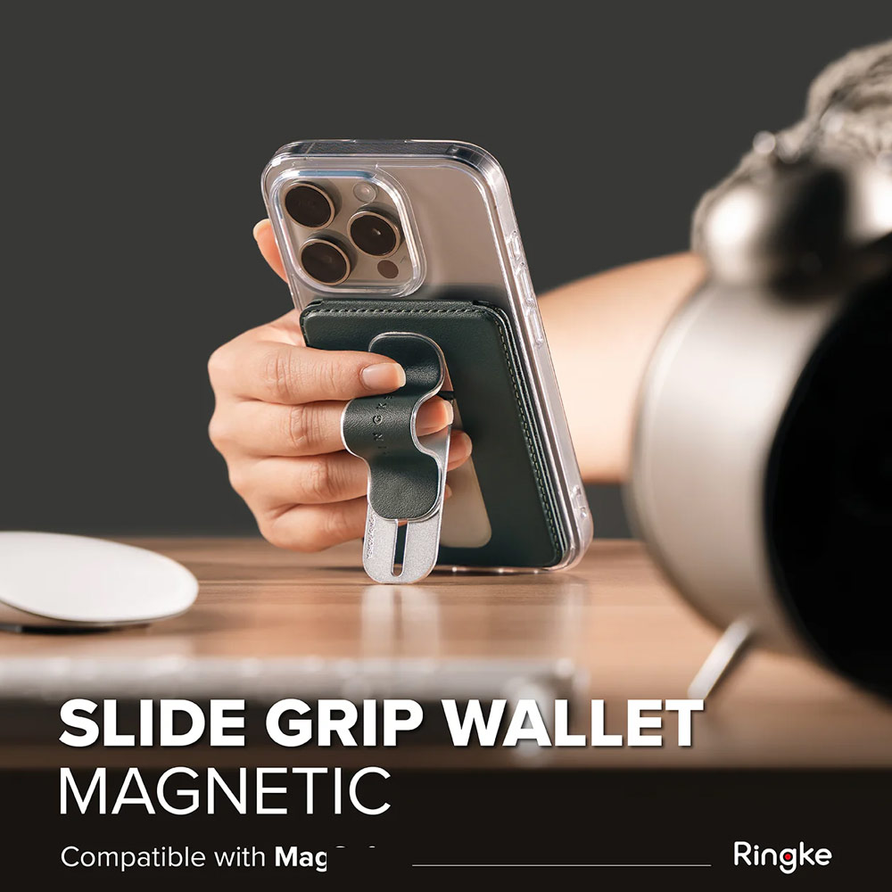 Picture of Apple iPhone 15 Pro Max 6.7  | Ringke Slide Grip PU Wallet Magnetic for iPhone 15 iPhone 16 Pro Max Card Holder Phone Stand (Dark Green)