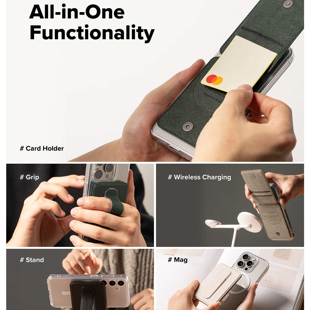 Picture of Apple iPhone 15 Pro Max 6.7  | Ringke Slide Grip PU Wallet Magnetic for iPhone 15 iPhone 16 Pro Max Card Holder Phone Stand (Dark Green)