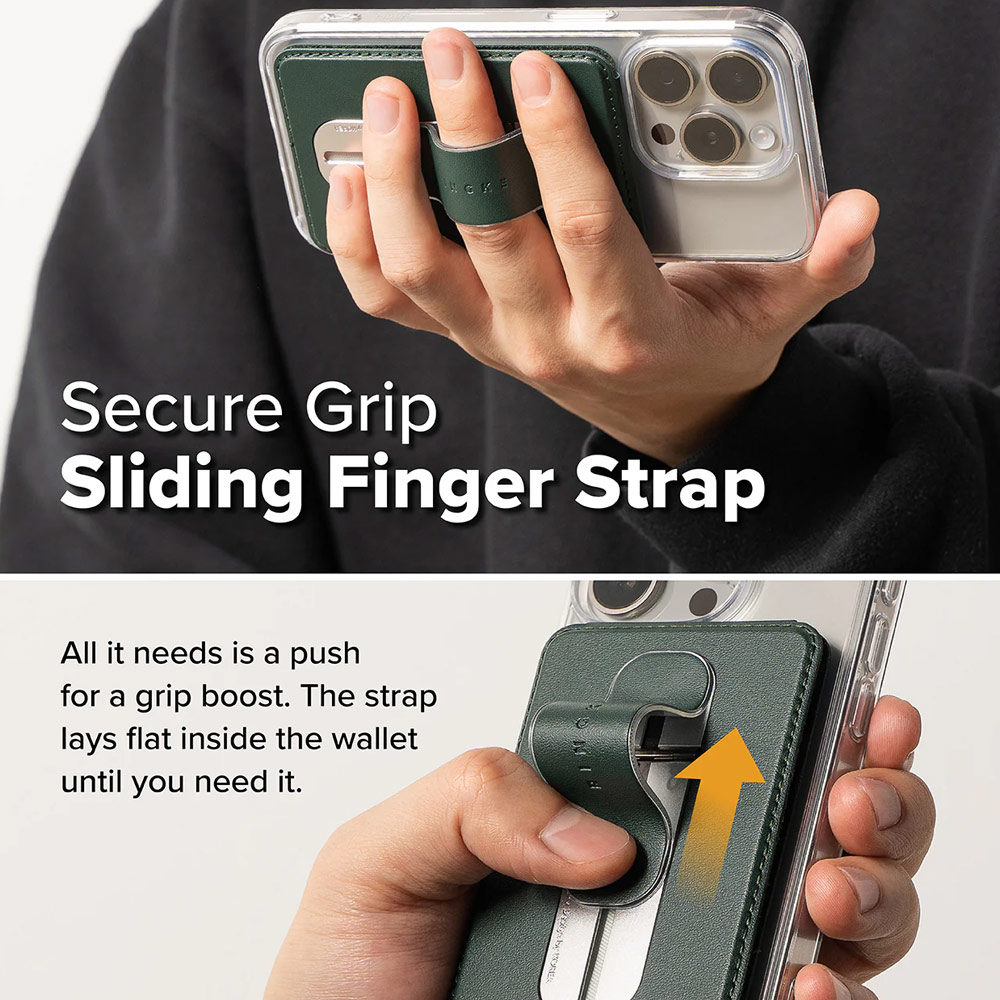 Picture of Apple iPhone 15 Pro Max 6.7  | Ringke Slide Grip PU Wallet Magnetic for iPhone 15 iPhone 16 Pro Max Card Holder Phone Stand (Dark Green)