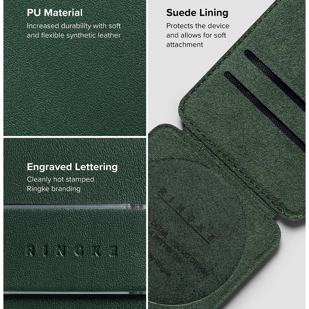 Picture of Apple iPhone 15 Pro Max 6.7  | Ringke Slide Grip PU Wallet Magnetic for iPhone 15 iPhone 16 Pro Max Card Holder Phone Stand (Dark Green)