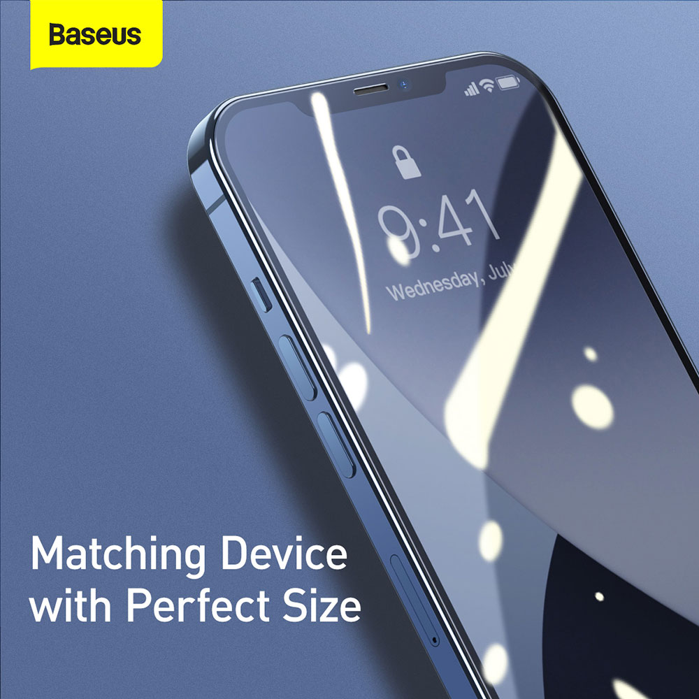 Picture of Apple iPhone 12 6.1  | Baseus 0.25mm HD Full Screen Anti Finger Print Tempered Glass for iPhone 12 iPhone 12 Pro 6.1 (Clear 2pcs Pack)