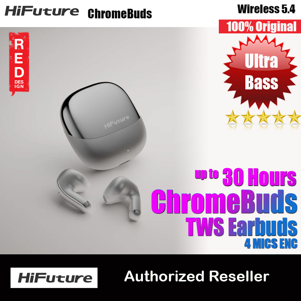 Picture of HiFuture ChromeBuds Premium Bluetooth 5.4 TWS Earbuds Waterproof with Environment Noise Cancellation Ultra Bass Long Hours( Silver) Red Design- Red Design Cases, Red Design Covers, iPad Cases and a wide selection of Red Design Accessories in Malaysia, Sabah, Sarawak and Singapore 