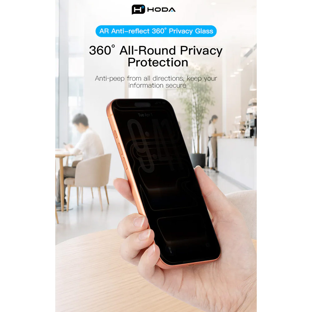 Picture of Apple iPhone 18 Pro Max Screen Protector | Hoda Anti-Peeper Privacy 360 Degree 4 ways with Anti Reflection Full Coverage Tempered Glass Screen Protector for iPhone 18 Pro Max Dust Free Helper Lite Included - Privacy