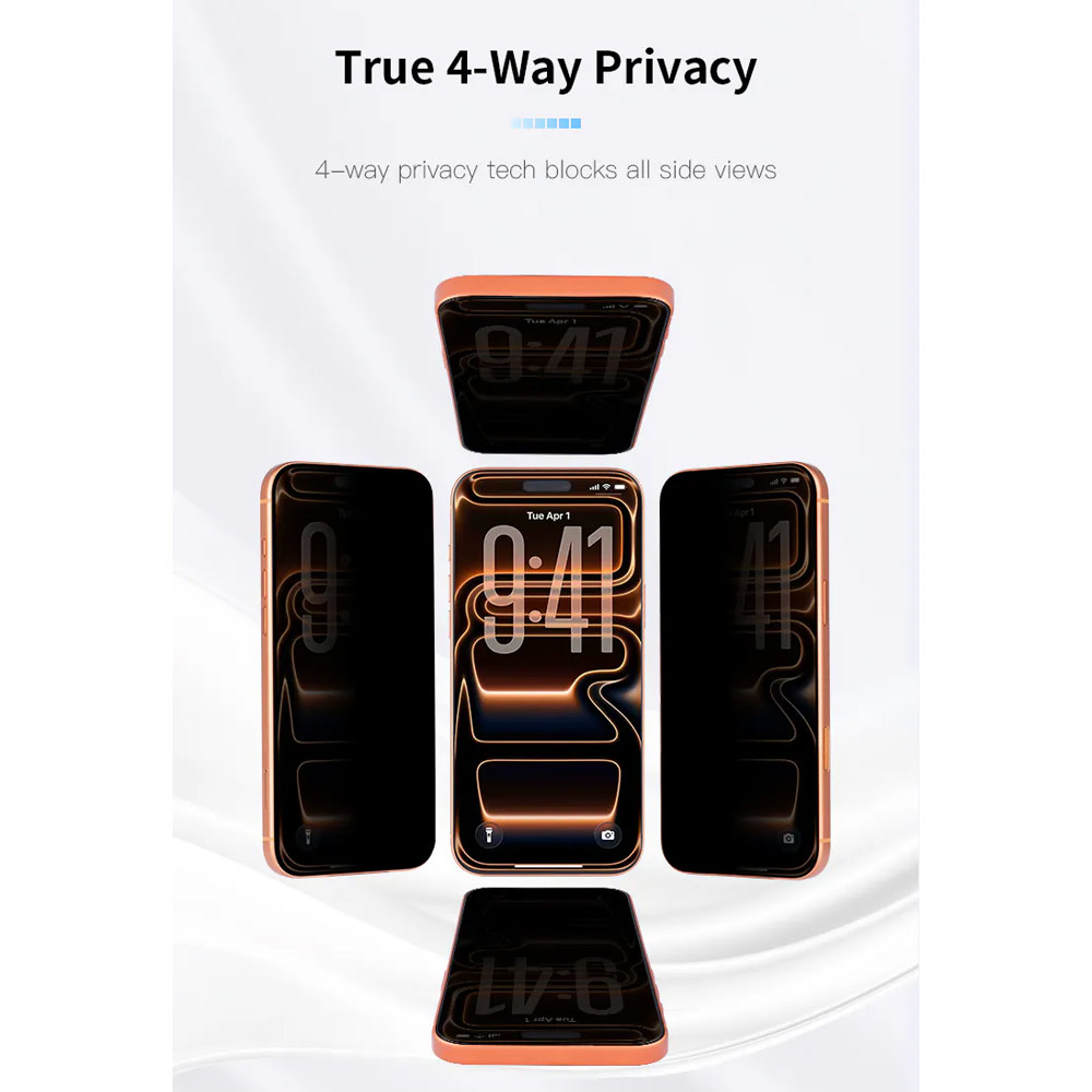 Picture of Apple iPhone 18 Pro Max Screen Protector | Hoda Anti-Peeper Privacy 360 Degree 4 ways with Anti Reflection Full Coverage Tempered Glass Screen Protector for iPhone 18 Pro Max Dust Free Helper Lite Included - Privacy