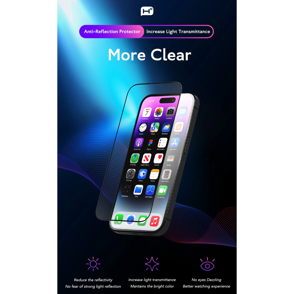 Picture of Apple iPhone 17 Pro Max 6.9 Screen Protector | Hoda Anti Reflection Full Coverage Tempered Glass Screen Protector for iPhone 17 Pro Max 6.9 (Anti Reflection)