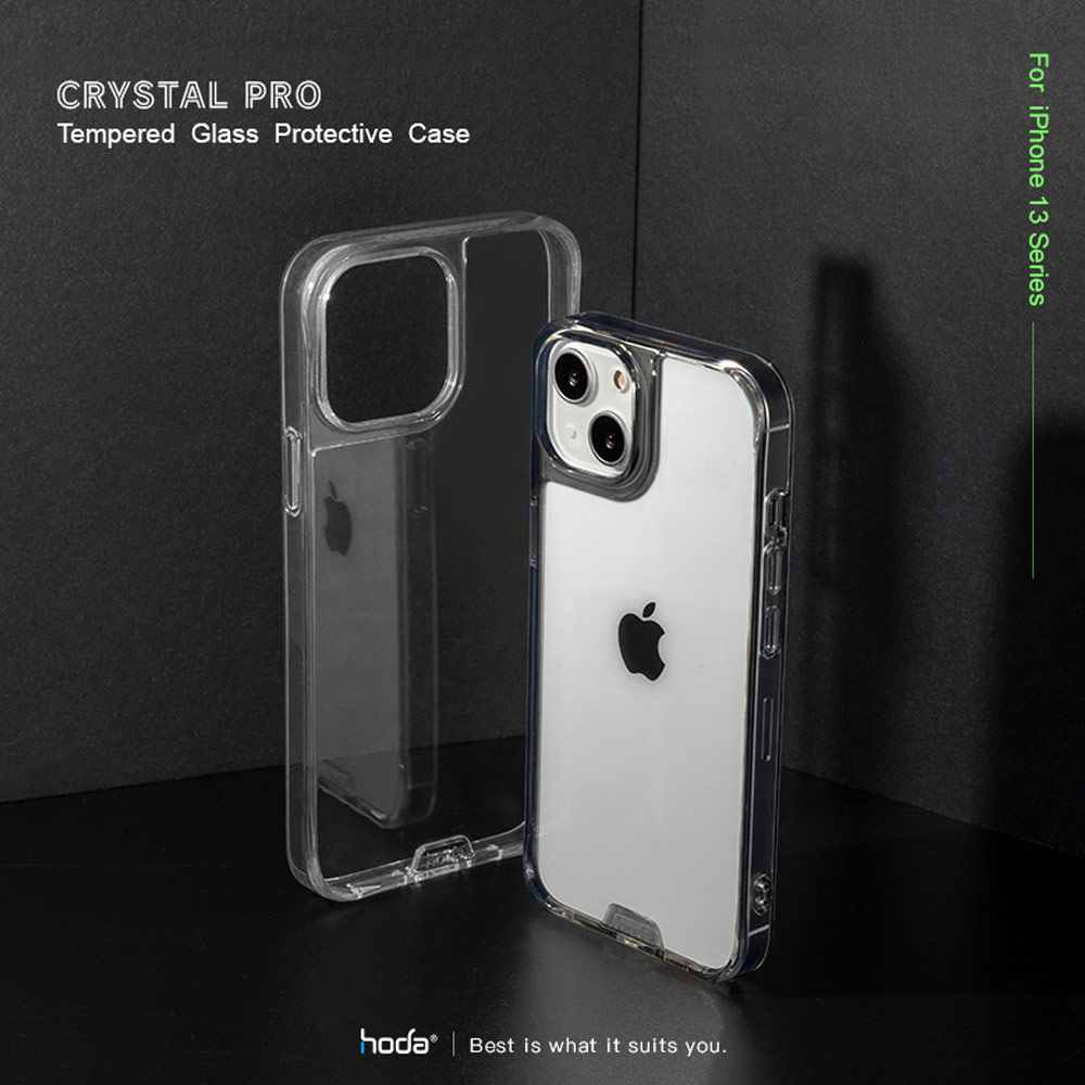 Picture of Apple iPhone 13 Pro 6.1 Case | Hoda Military CRYSTAL PRO 3D TEMPERED GLASS BACKPLATE Drop Protection PROTECTIVE Case for Apple iPhone 13 Pro 6.1 (Crystal Clear Black)