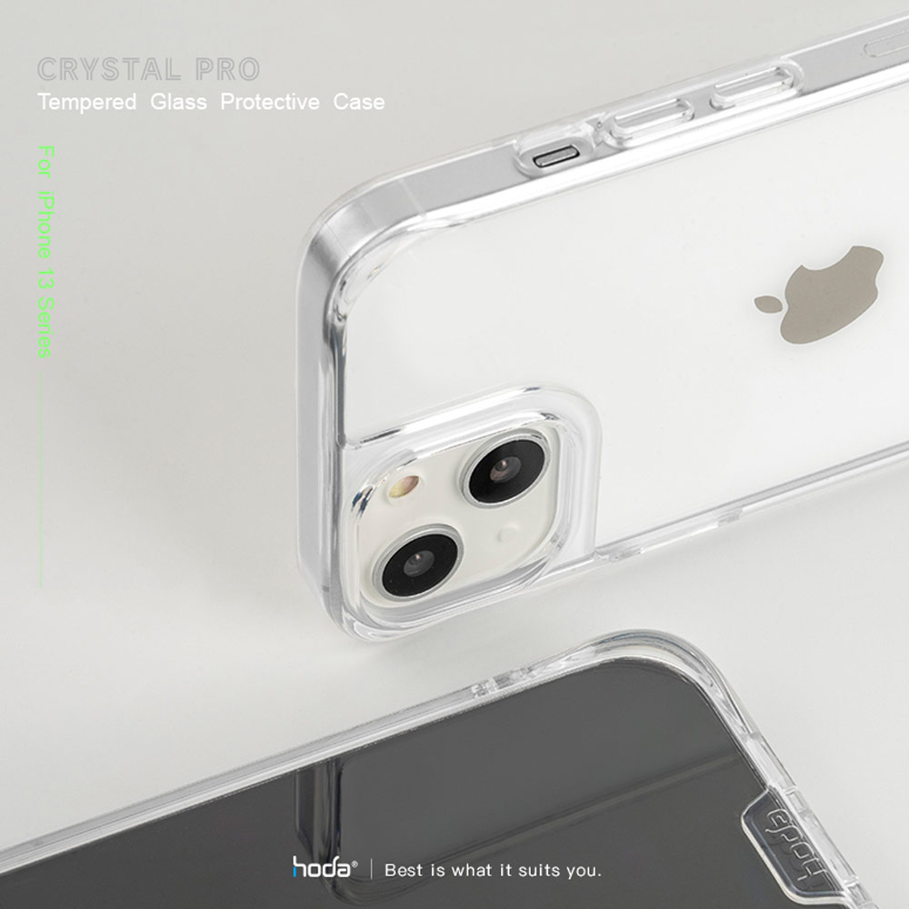Picture of Apple iPhone 13 Pro 6.1 Case | Hoda Military CRYSTAL PRO 3D TEMPERED GLASS BACKPLATE Drop Protection PROTECTIVE Case for Apple iPhone 13 Pro 6.1 (Crystal Clear Black)