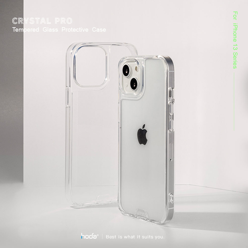 Picture of Apple iPhone 13 Pro 6.1 Case | Hoda Military CRYSTAL PRO 3D TEMPERED GLASS BACKPLATE Drop Protection PROTECTIVE Case for Apple iPhone 13 Pro 6.1 (Crystal Clear Black)