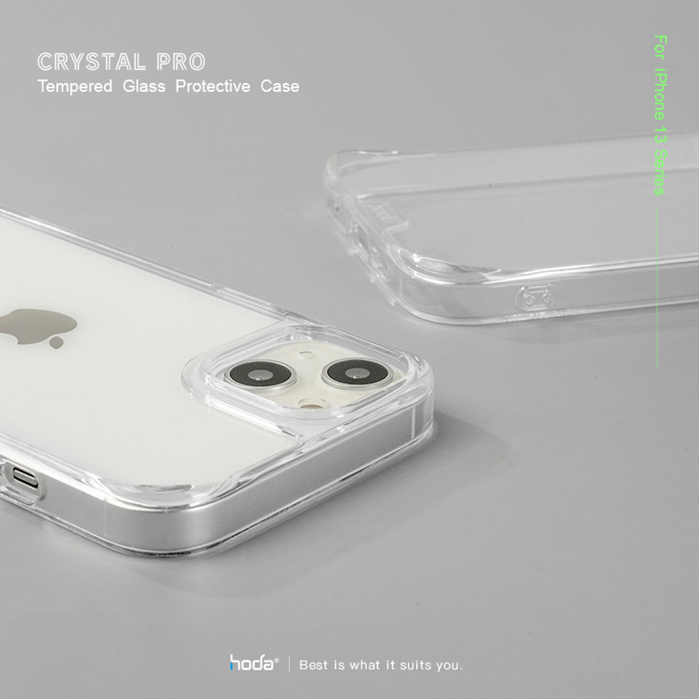Picture of Apple iPhone 13 Pro 6.1 Case | Hoda Military CRYSTAL PRO 3D TEMPERED GLASS BACKPLATE Drop Protection PROTECTIVE Case for Apple iPhone 13 Pro 6.1 (Crystal Clear Black)