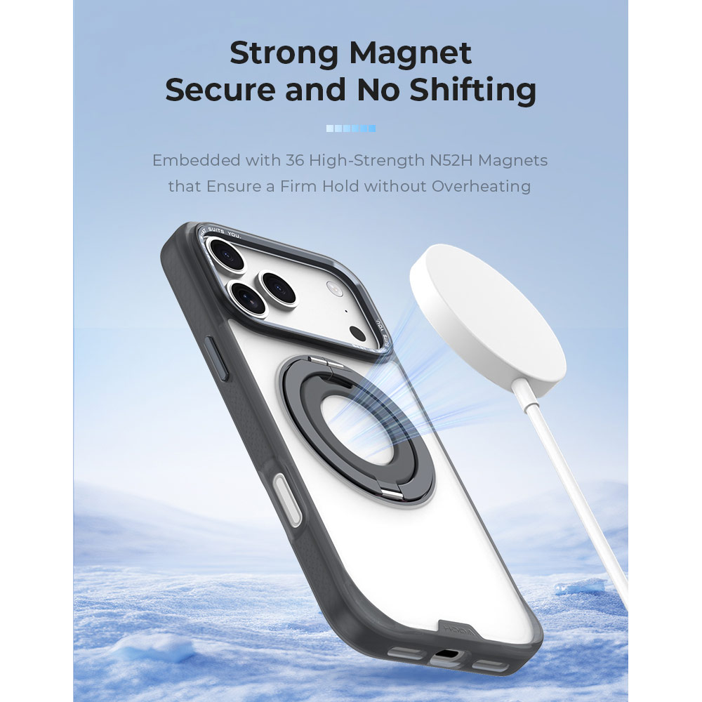 Picture of Apple iPhone 18 Pro Max Case | Hoda ROUGH Case Magnet with 360° foldable rotating ring-holder stand Enhanced with PureSurfaceTM for iPhone 18 Pro Max 17 Pro Max - Matte