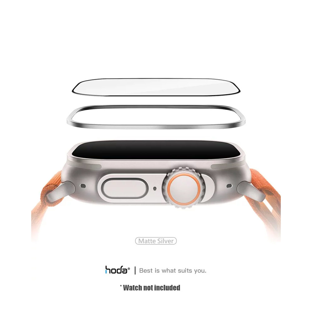 Picture of Apple Watch 49mm	Ultra  | Hoda Bezel Frame Clear Watch Protector with Titanium Alloy Protective Frame for Apple Watch 49mm Ultra Ultra 2 Ultra 3 (Matte Silver)