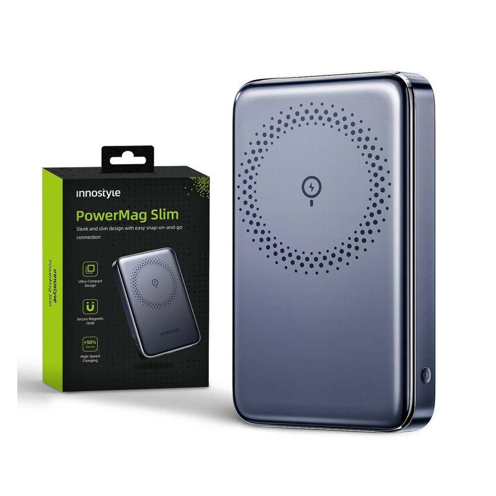 Picture of Innostyle PowerMag Slim Magnetic Wireless Charging with USB-C input output Fast Charge PowerBank (Black)