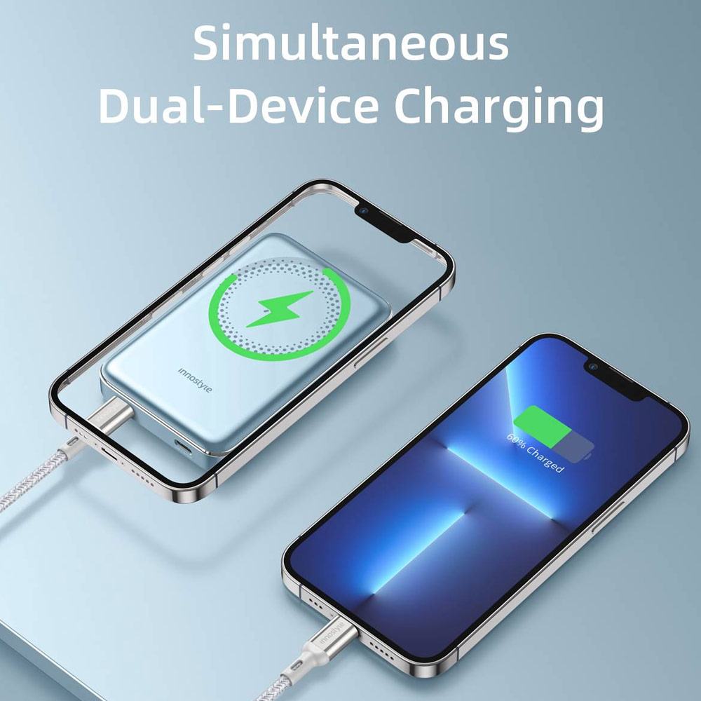 Picture of Innostyle PowerMag Slim Magnetic Wireless Charging with USB-C input output Fast Charge PowerBank (Blue)