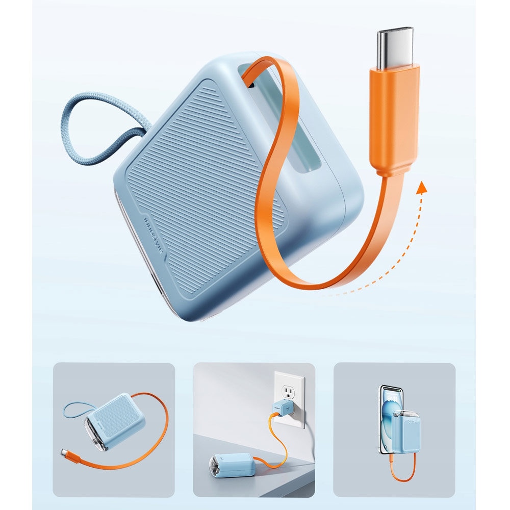 Picture of Innostyle CCC 3C Certified Power Bank TransiMini FlexCharge Retractable 30W 10000mAh 60cm USB-C Small Mini Compact Size Power Bank with Cable (Blue)