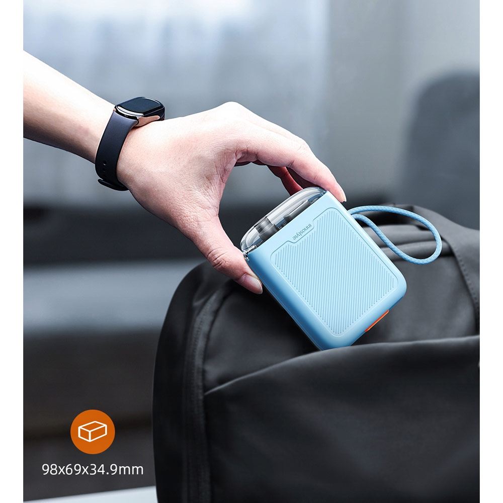 Picture of Innostyle CCC 3C Certified Power Bank TransiMini FlexCharge Retractable 30W 10000mAh 60cm USB-C Small Mini Compact Size Power Bank with Cable (Blue)