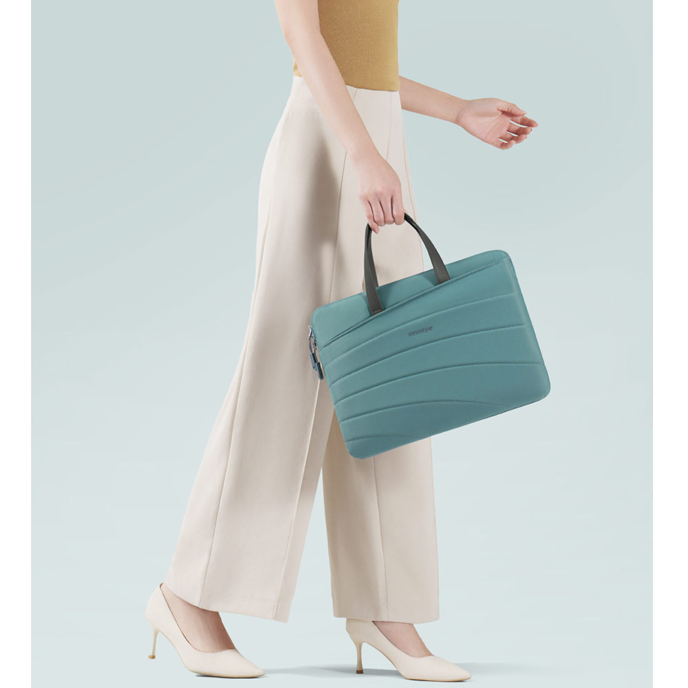 Picture of Innostyle CarryLite Slim Series Shock Proof Lightweight Laptop Notebook Hand Carry Sleeve with Front Compartment for up to 14 inches Laptop (Midnight Green)