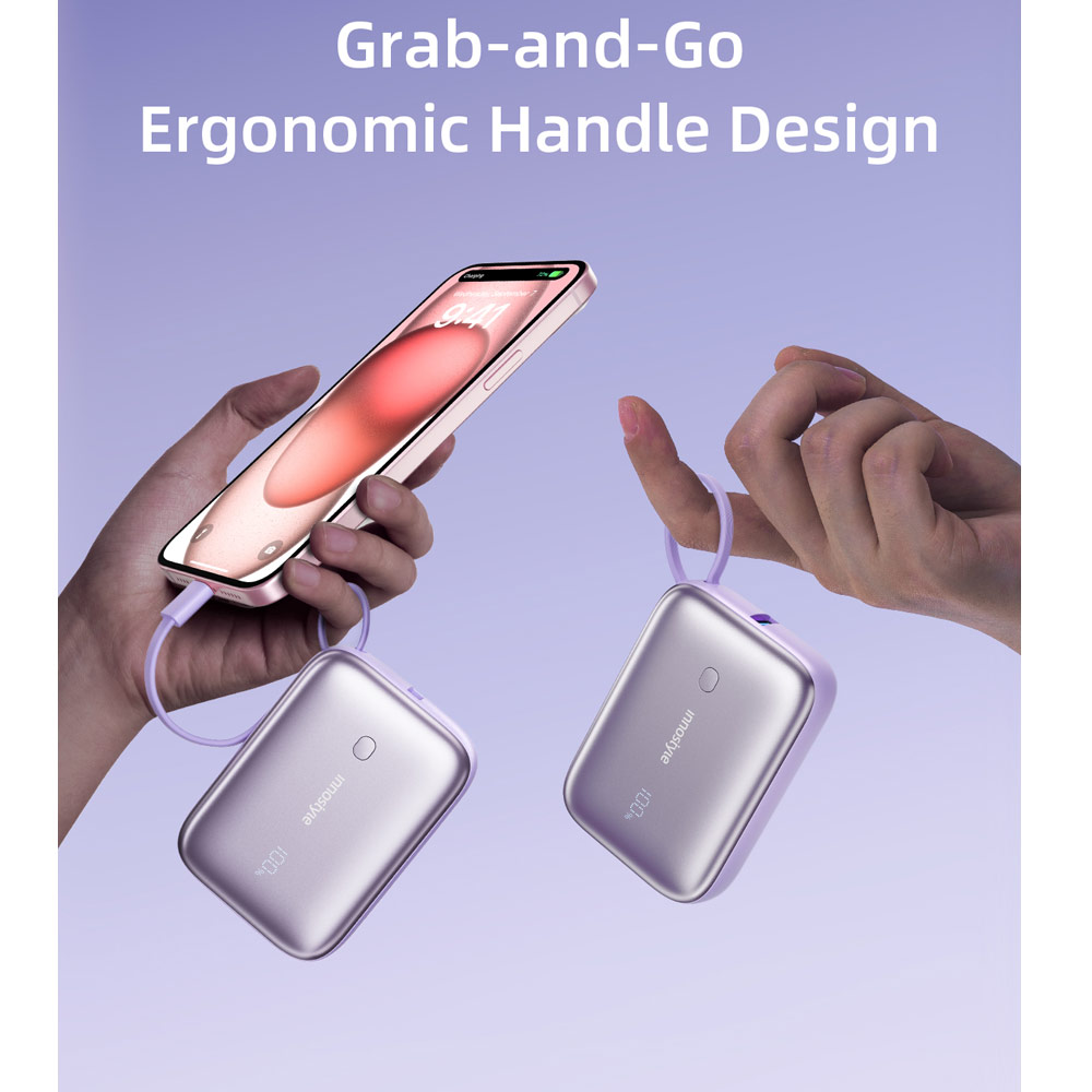 Picture of Innostyle PowerGo Mini Plus 10000mAh with USB-C input output USB-A Output Fast Charge PowerBank with USB-C Build in Cable  (Lavender)