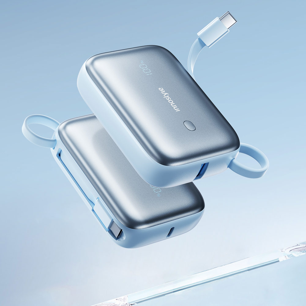 Picture of Innostyle PowerGo Mini Plus 10000mAh with USB-C input output USB-A Output Fast Charge PowerBank with USB-C Build in Cable  (Blue)