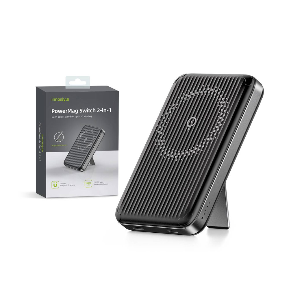 Picture of Innostyle PowerMag Switch 2 in 1 Standable Magnetic Wireless Charging with USB-C input output Fast Charge PowerBank  (Black)