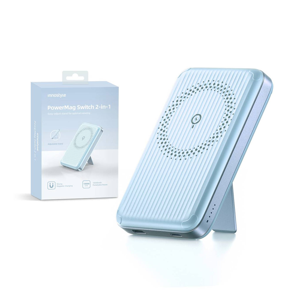 Picture of Innostyle PowerMag Switch 2 in 1 Standable Magnetic Wireless Charging with USB-C input output Fast Charge PowerBank  (Blue)