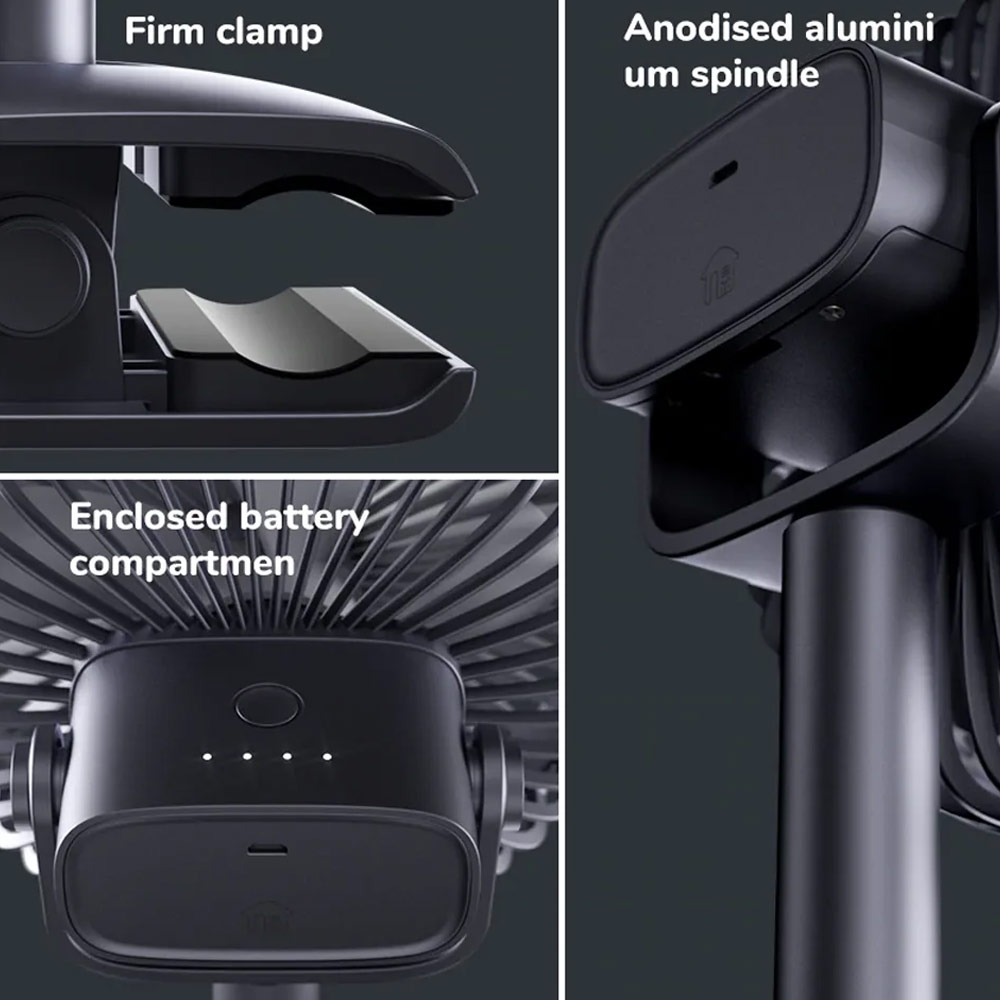 Picture of JISULIFE Malaysia Clip On  Desk Fan Portable Desktop Fan 4000mAh USB-C Rechargeable for Office Room Travel Outdoor Indoor FA7B (Silver)