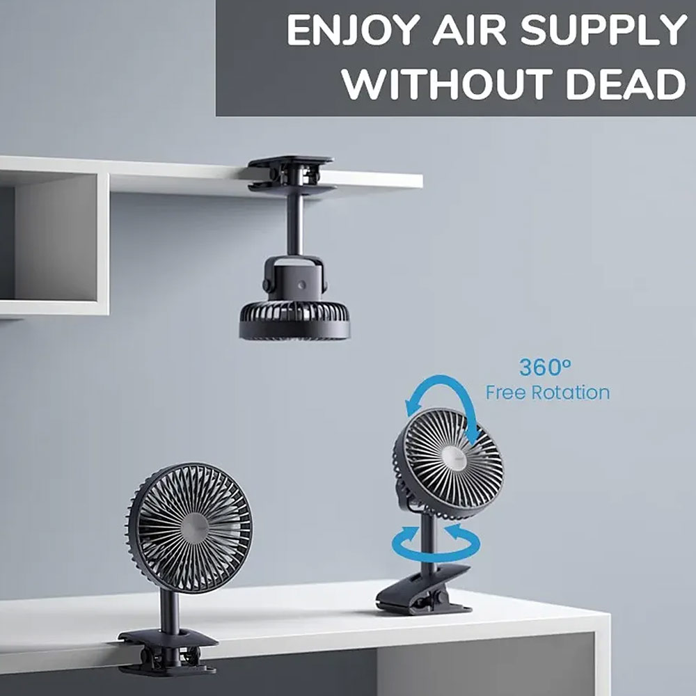 Picture of JISULIFE Malaysia Clip On  Desk Fan Portable Desktop Fan 4000mAh USB-C Rechargeable for Office Room Travel Outdoor Indoor FA7B (Silver)