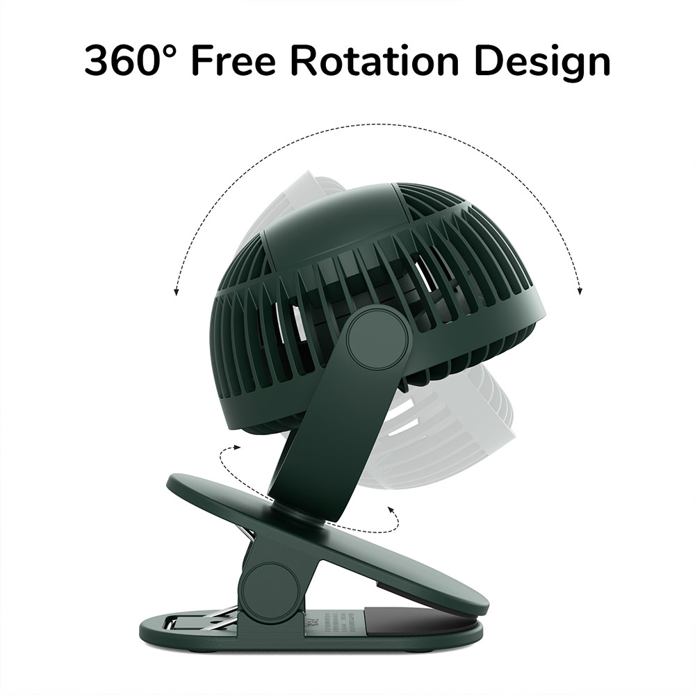 Picture of Jisulife Malaysia Child Safe Low Noise Removeable Washable 360 Rotatable 4 Speed Mode Desktop Hang Clip Fan Rechargeable 4000mAh For Home Office Outdoor Travel Portable Children Baby Stroller FA29A (Green)