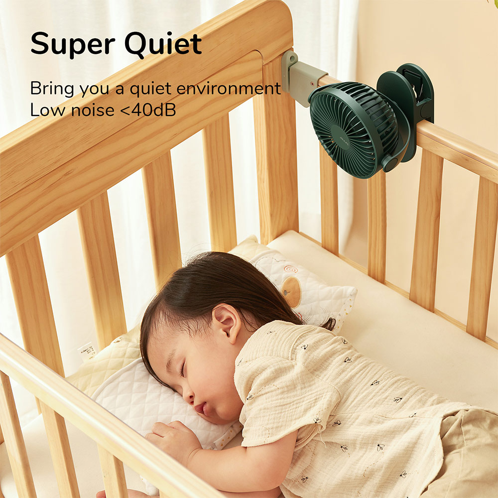 Picture of Jisulife Malaysia Child Safe Low Noise Removeable Washable 360 Rotatable 4 Speed Mode Desktop Hang Clip Fan Rechargeable 4000mAh For Home Office Outdoor Travel Portable Children Baby Stroller FA29A (Green)