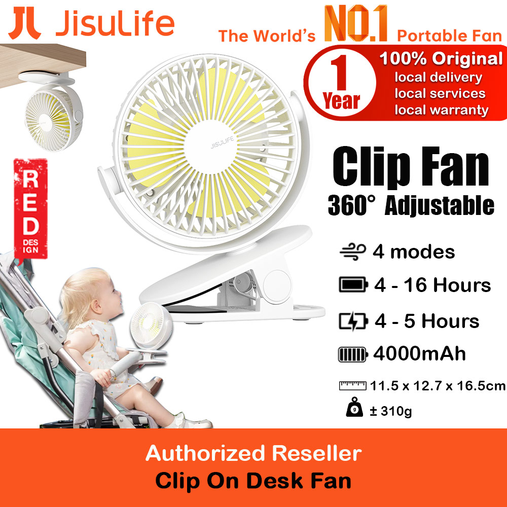 Picture of Jisulife Malaysia Child Safe Low Noise Removeable Washable 360 Rotatable 4 Speed Mode Desktop Hang Clip Fan Rechargeable 4000mAh For Home Office Outdoor Travel Portable Children Baby Stroller FA29A (White) Red Design- Red Design Cases, Red Design Covers, iPad Cases and a wide selection of Red Design Accessories in Malaysia, Sabah, Sarawak and Singapore 