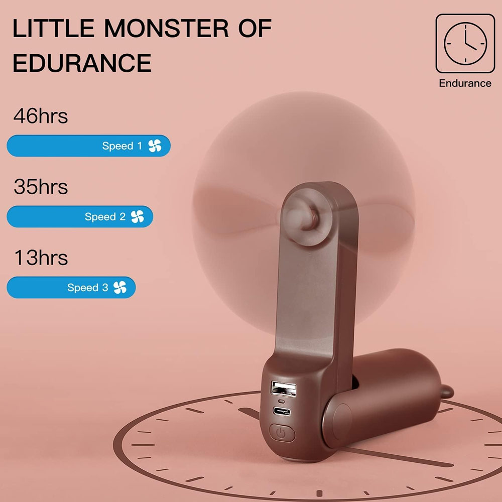 Picture of Jisulife Malaysia 3 in 1 Mini Handheld Fan USB Rechargeable Fan Power Bank with Flash Light for Office OutdoorTravel Hiking Camping  Concert Indoor Court F8X (Brown)