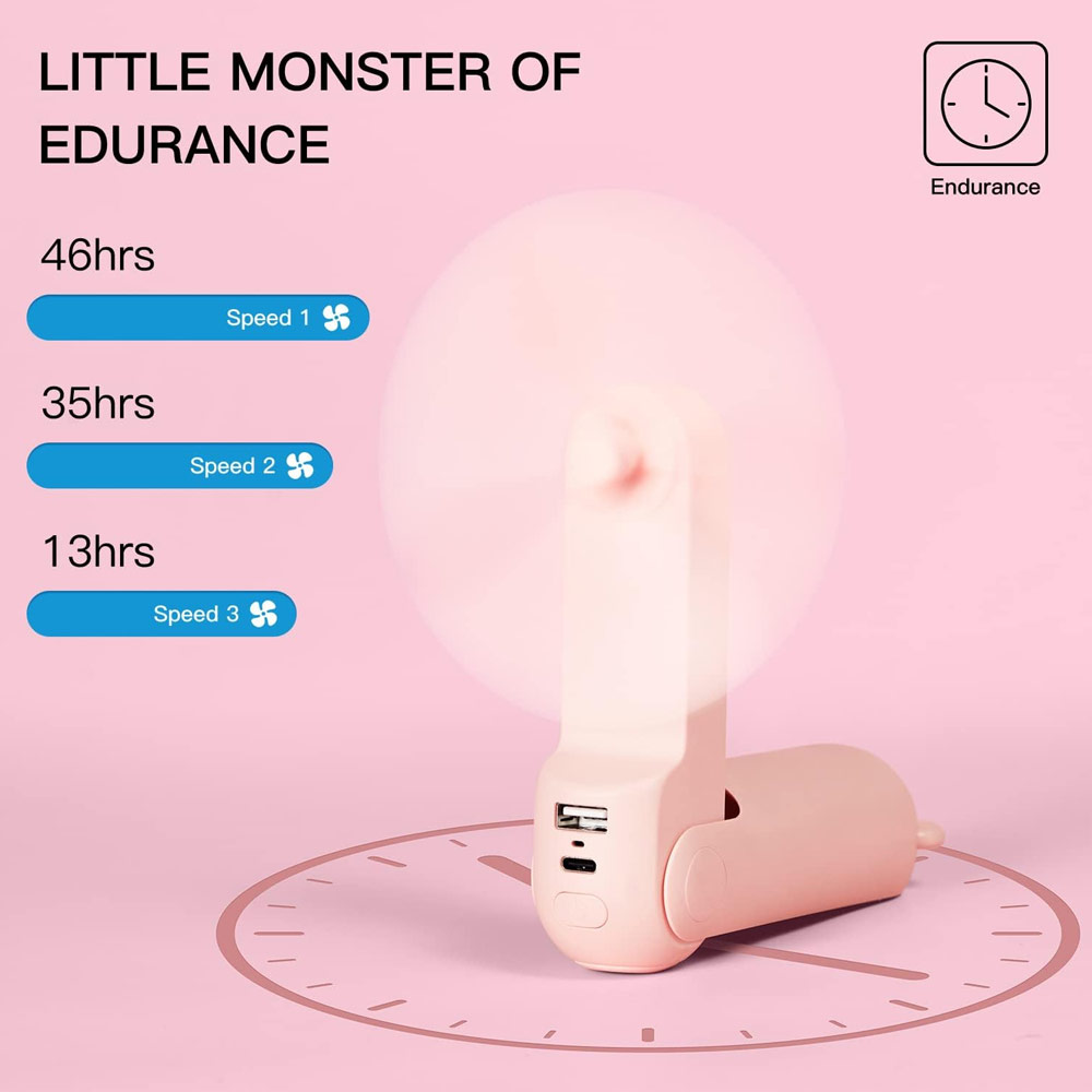 Picture of Jisulife Malaysia 3 in 1 Mini Handheld Fan USB Rechargeable Fan Power Bank with Flash Light for Office OutdoorTravel Hiking Camping  Concert Indoor Court F8X (Pink)