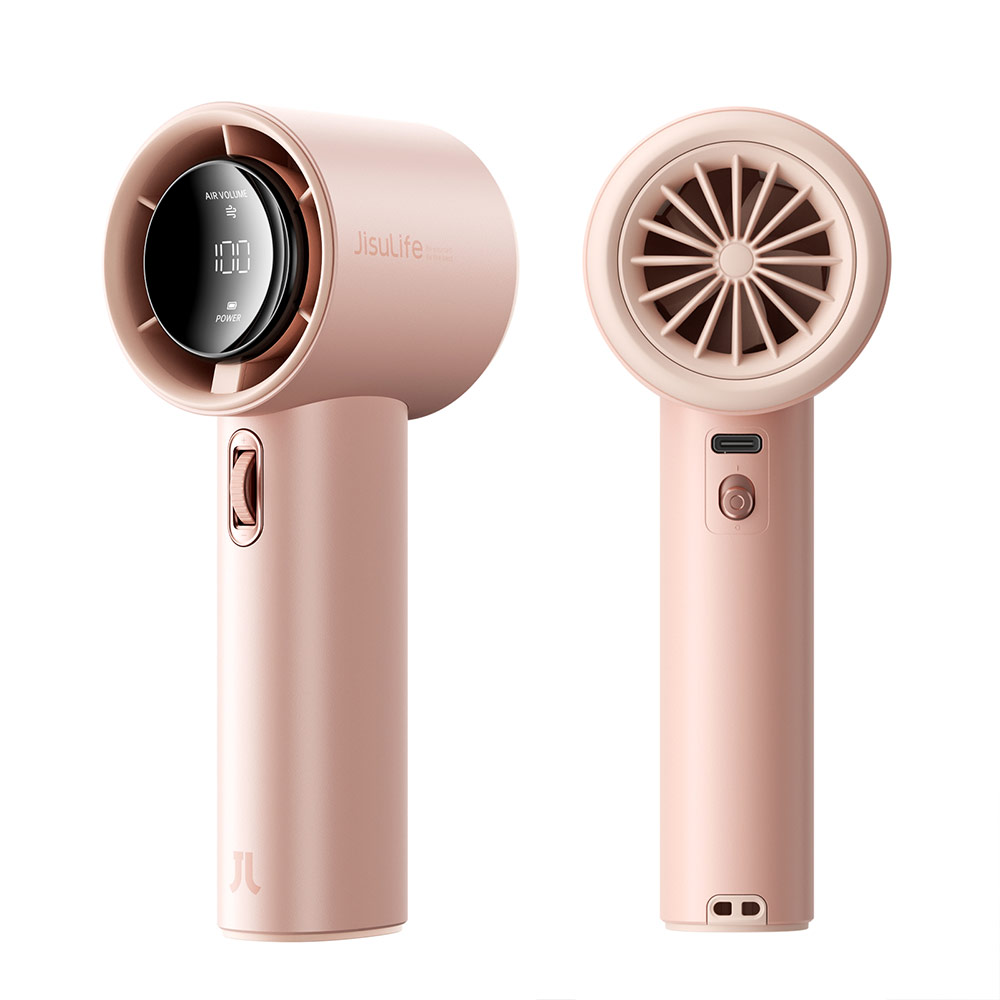 Picture of Jisulife Malaysia Super Power 100 Speed Turbo Strong Wind Portable Fast Charge Rechargeable 3600mAh Hidden Blade High Quality Handheld Mini Fan for Outdoor Indoor Badminton Court Concert Picnic Camping FA53ABS (Pink)
