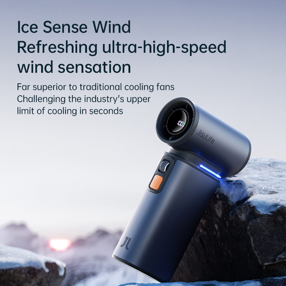 Picture of Jisulife Malaysia Super Power 100 Speed Ultra Ultra1 Turbo Strong Wind Portable Fast Charge Rechargeble 9000mAh Hidden Blade High Quality Handheld Mini Fan As Hair Dryer for Outdoor Indoor Badminton Court Concert Picnic Camping FA55 (Dark Grey)