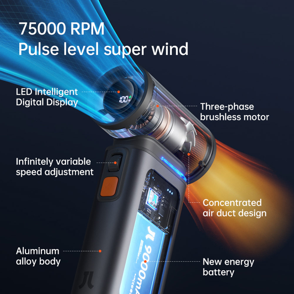 Picture of Jisulife Malaysia Super Power 100 Speed Ultra Ultra1 Turbo Strong Wind Portable Fast Charge Rechargeble 9000mAh Hidden Blade High Quality Handheld Mini Fan As Hair Dryer for Outdoor Indoor Badminton Court Concert Picnic Camping FA55 (Dark Grey)