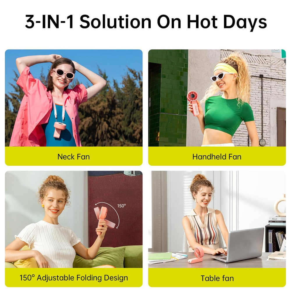Picture of Jisulife Malaysia 3 in 1 Handheld Fan Life7 Powerful Portable Fan with LED Display Foldable as Desk Fan Hangable as Neck Fan (5000mAh Pink)