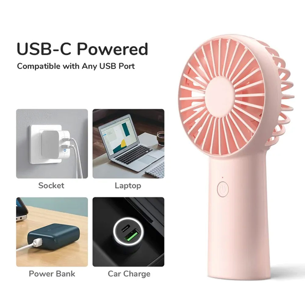 Picture of Jisulife Malaysia 3 Speed Wind Handheld Fan Portable Rechargeble 4000mAh Fan Kipas for Home Office Travel Outdoor Indoor Activity (Pink)