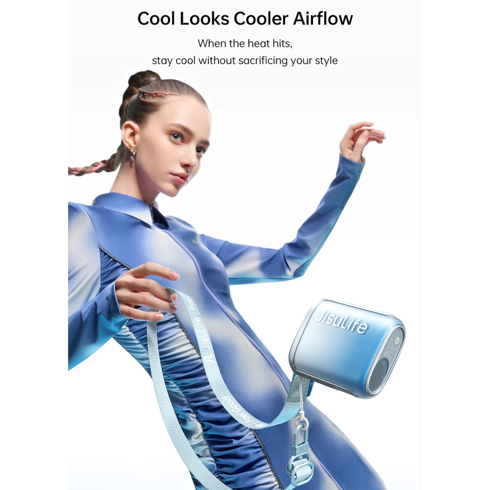 Picture of JisuLife Neck Fan Life5 100 Speed Turbo Cooling Handfree Portable Neck Fan Hang or Clipped Clip Fan (Blue)