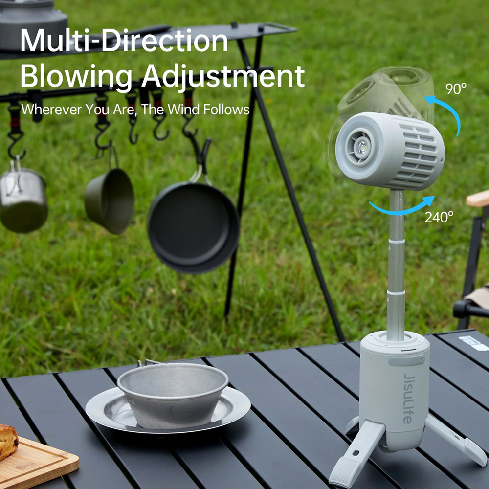 Picture of JISULIFE 2025 Outdoor Fan Ultra1 Rechargeable Turbo Jet Fan Handheld Ceiling Desk Fans With 3 Lighting Modes Power Bank (Light Grey)