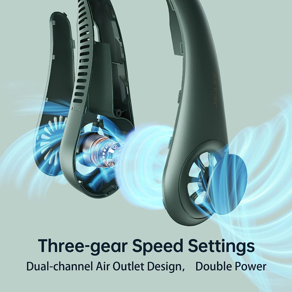 Picture of JISULIFE Malaysia Portable Neck Fan Hands Free Bladeless Fan 4000 mAh Battery Operated Wearable Personal Fan Leafless Rechargeable Headphone Design USB Powered Desk Fan 3 Speeds  for Running Badminton Indoor Court Concert Picnic Camping Outdoor Activity FA14  (Green)