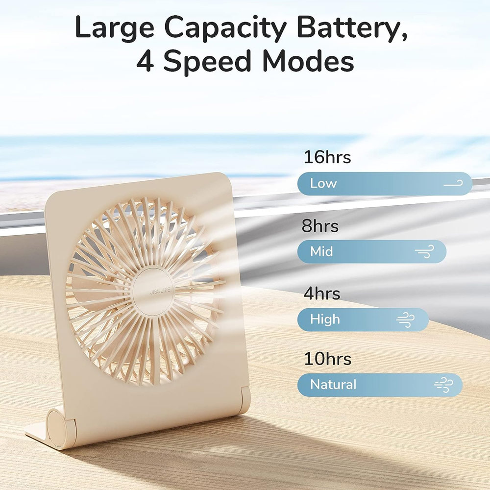 Picture of Jisulife Malaysia Ultra Slim Table Fan Lite Strong Air Flow 4 Speed Wind Portable Rechargeable 4500mAh Desktop Fan For Home Office Outdoor Travel (Brown)