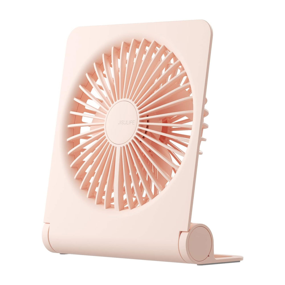 Picture of Jisulife Malaysia Ultra Slim Table Fan Lite Strong Air Flow 4 Speed Wind Portable Rechargeable 4500mAh Desktop Fan For Home Office Outdoor Travel (Pink)